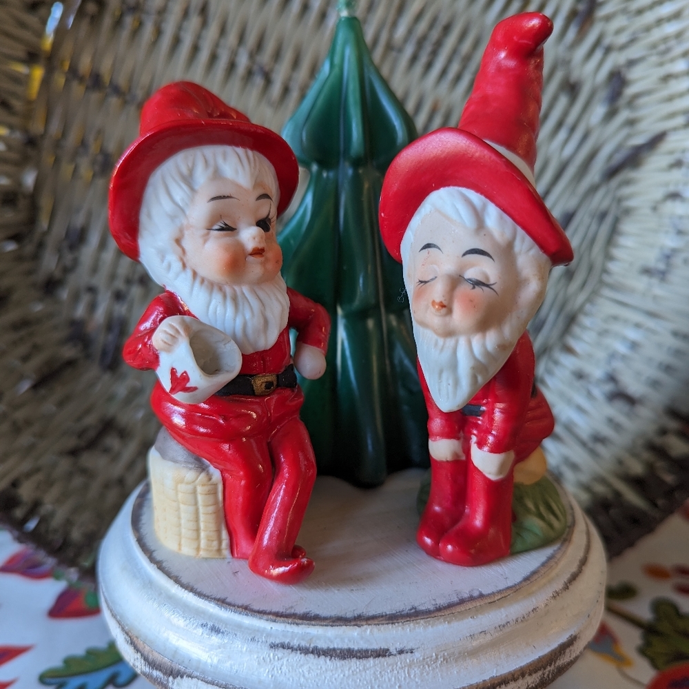 Elves Moonshiners Figurines 2 PC MCM Taiwan Elf Gnome Sprite Vintage Oddity